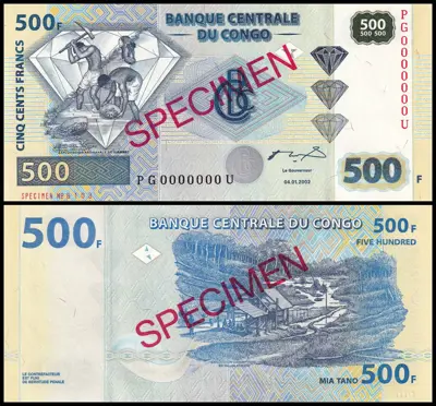 Обява: 🇨🇩 Конго ДР 2002 500 франка Образец Specimen UNC нова 🇨🇩