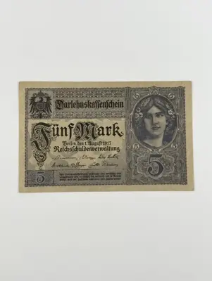 Обява: Германска банкнота 5 Mark – 1917 г.