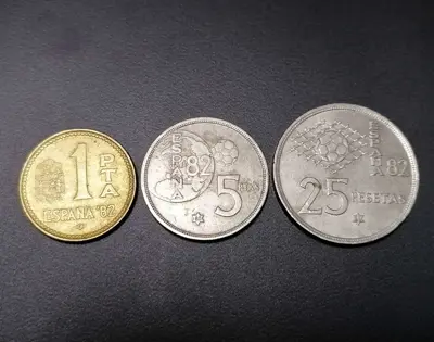 Обява: 🇪🇸 Лот монети Испания 1980 3 броя Световно по футбол 🇪🇸