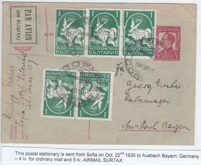 Обява: 00056 БЪЛГАРИЯ ПОЩЕНСКА КАРТИЧКА ВЪЗДУШНА ПОЩА 1935.