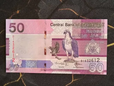 Обява: Банкнота - Гамбия - 50 даласи UNC | 2023г.