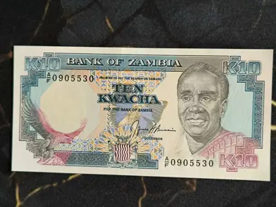 Обява: Банкнота - Замбия - 10 квача UNC | 1989г. - 1991г.