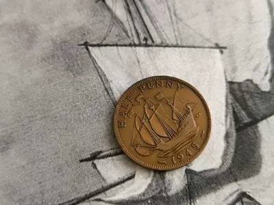 Обява: Монета - Великобритания - 1/2 (половин) пени | 1945г.