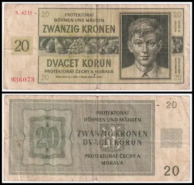 Обява: ⭐ Бохемия и Моравия 1944 20 крони ⭐