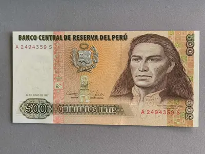 Обява: Банкнотa - Перу - 500 интис UNC | 1987г.