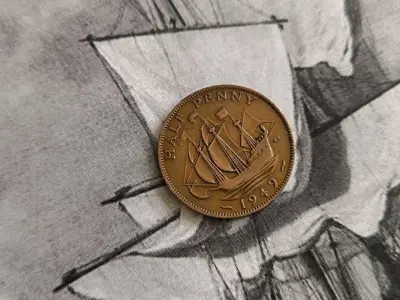 Обява: Монета - Великобритания - 1/2 (половин) пени | 1949г.