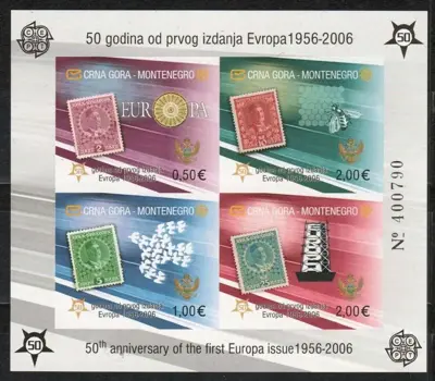 Обява: Черна Гора 2006 г. "50 г. Европамарки" - Михел № 2В - МЕ40,- чист блок