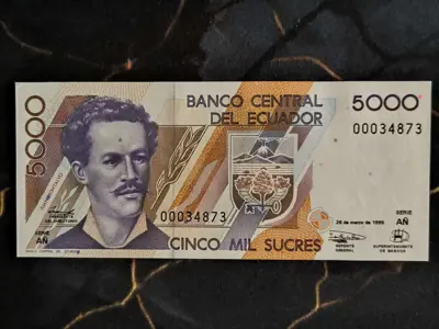Обява: Банкнота - Еквадор - 5000 сукрес UNC | 1999г.