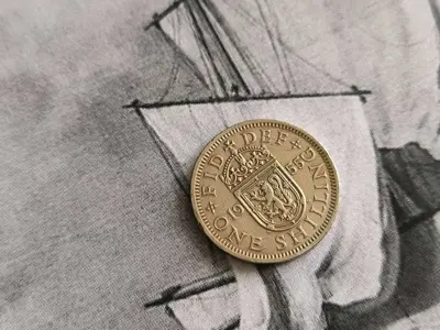 Обява: Монета - Великобритания - 1 шилинг | 1955г.