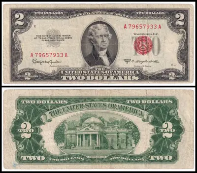 Обява: 🇺🇸 САЩ 1953 2 долара червен печат 🇺🇸