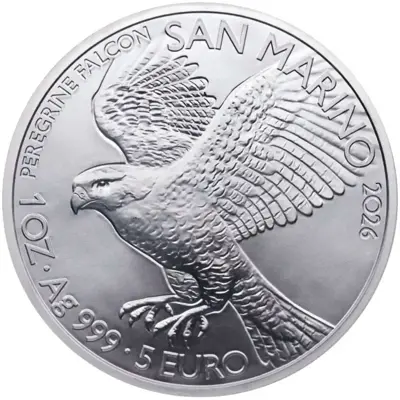 Обява: Сан Марино 2026 – 5 евро – Сокол - 1 OZ Сребърна монета BU