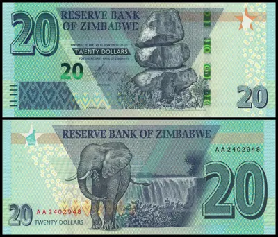 Обява: 🇿🇼 Зимбабве 2020 20 долара UNC нова 🇿🇼
