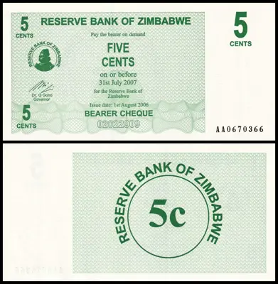 Обява: 🇿🇼 Зимбабве 2006 5 цента UNC нова 🇿🇼