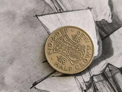 Обява: Монета - Великобритания - 1/2 (половин) крона | 1950г.