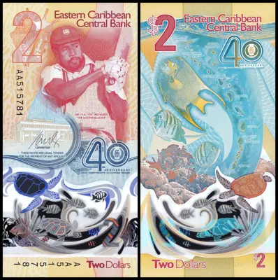 Обява: 🇧🇶 Източни Кариби 2023 2 долара полимер UNC нова 🇧🇶