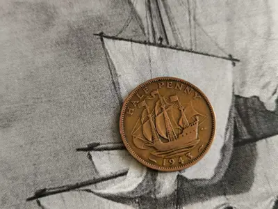 Обява: Монета - Великобритания - 1/2 (половин) пени | 1943г.