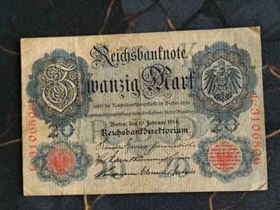 Обява: Райх банкнота - Германия - 20 марки | 1914г.