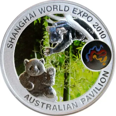 Обява: Австралия 2010 – 1 долар - Световно изложение - Панда и Коала , 1 OZ сребро