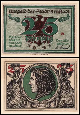 Обява: 🇩🇪 Германия Arnstadt 1921 25 пфенинга UNC нова 🇩🇪