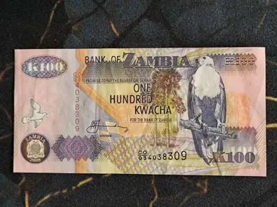 Обява: Банкнота - Замбия - 100 квача | 2008г.