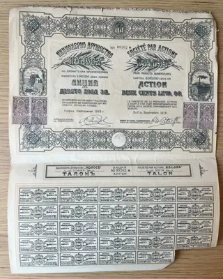 Обява: Акционерно дружество Колос – Акция от 1918 година