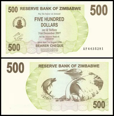 Обява: 🇿🇼 Зимбабве 2006 500 долара UNC нова 🇿🇼