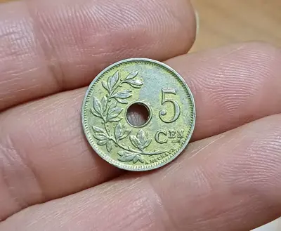 Обява: 5 цента Белгия 1927 със златиста патина