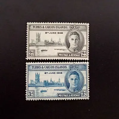 Обява: 🇹🇨 Острови Търкс и Кайкос 1946 2 и 3 пени Краят на Втората Световна Война 🇹🇨
