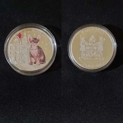 Обява: Фиджи 2013 – 2 долара - Канадски сфинкс , домашен любимец - 1 OZ Сребърна монета