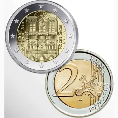 Обява: Франция 2025 – 2 евро - Катедралата Нотр Дам UNC