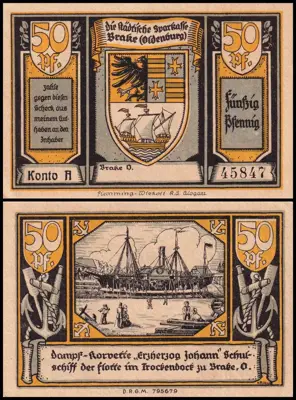 Обява: 🇩🇪 Германия Brake 1922 50 пфенинга UNC нова 🇩🇪