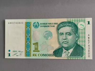 Обява: Банкнота - Таджикистан - 1 сомони UNC | 1999г.
