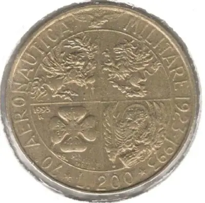 Обява: Italy-200 Lire-1993 R-KM#155-Military Aviation