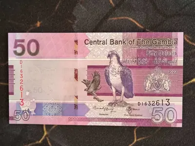 Обява: Банкнота - Гамбия - 50 даласи UNC | 2023г.