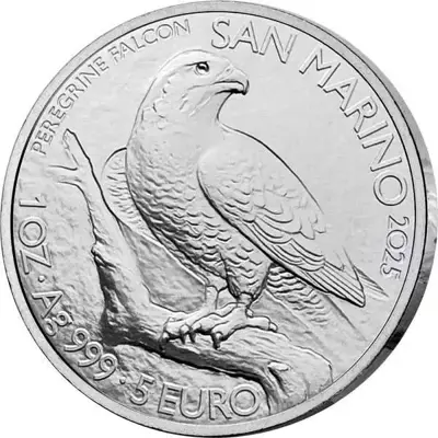 Обява: Сан Марино 2025 – 5 евро – Сокол - 1 OZ Сребърна монета