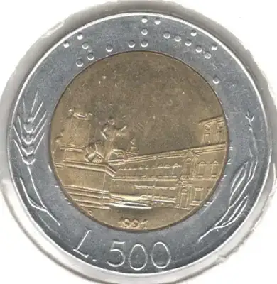 Снимка за обява „Italy-500 Lire-1991 R-KM# 111"