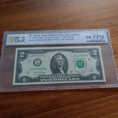 Снимка за обява „Банкнота 2 долара 2017 PCGS 66 PPQ GEM UNC"