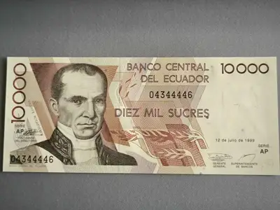 Снимка за обява „Банкнота - Еквадор - 10000 сукрес UNC | 1999г."