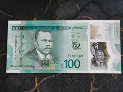Снимка за обява „Банкнотa - Ямайка - 100 долара UNC (юбилейна) | 2022г.“