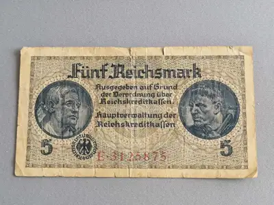 Снимка за обява „Райх банкнота - Германия - 5 марки | 1939г."