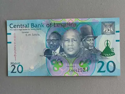 Снимка за обява „Банкнота - Лесото - 20 малоти UNC | 2024г."