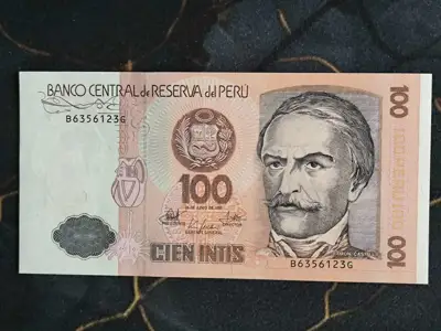 Снимка за обява „Банкнотa - Перу - 100 интис UNC | 1987г."