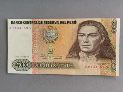 Снимка за обява „Банкнотa - Перу - 500 интис UNC | 1987г."