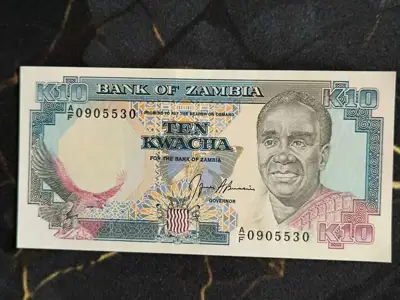 Снимка за обява „Банкнота - Замбия - 10 квача UNC | 1989г. - 1991г."