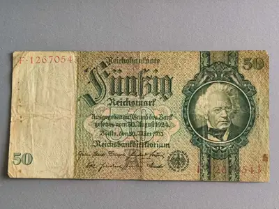 Снимка за обява „Райх банкнотa - Германия - 50 марки | 1933г."