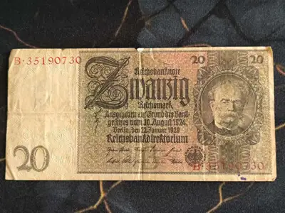 Снимка за обява „Райх банкнота - Германия - 20 марки | 1929г."
