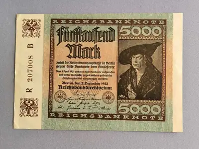Снимка за обява „Банкнота - Германия - 5 000 марки AUNC | 1922г."