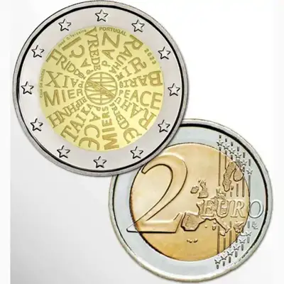 Снимка за обява „Португалия 2023 – 2 евро - Мир между народите UNC"