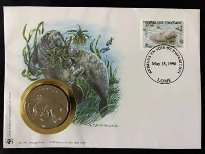 Снимка за обява „Того 1996 - Африкански ламантин , 30 години WWF медал – Numisbrief"