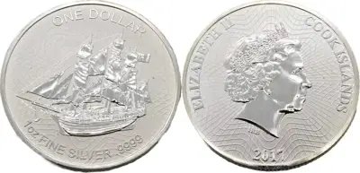 Снимка за обява „Острови Кук 2017 - 1 долар – кораб, 1 OZ – Сребърна монета , 1 унция!"